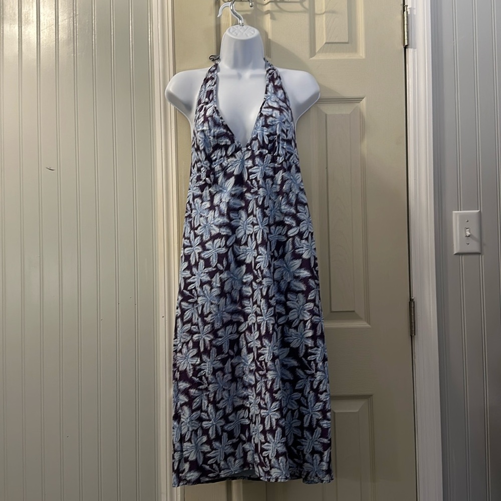 EUC American Eagle Outfitters purple and blue floral halter dress size 14